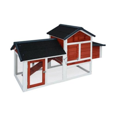 SWEEEK Poulailler en bois rouge galinette, 3 poules, cage &agrave; poule avec enclos