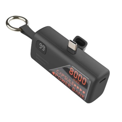 LINQ Power Bank -  - Mini 8000mAh - USB-C int&eacute;gr&eacute; - Format Porte-Cl&eacute; - Noir
