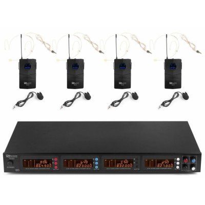 POWER DYNAMICS  PD504B Set micros sans fil UHF - 4x micro- casque + &eacute;metteur de poche 4x 50 canaux