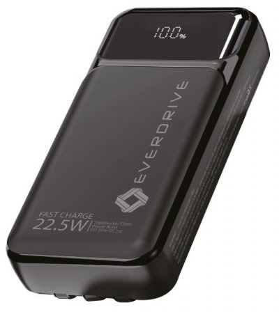 EVERDRIVE Powerbank H22 20000mAH 22.5W QC3.0 Noir + c&acirc;bles int&eacute;gr&eacute;s