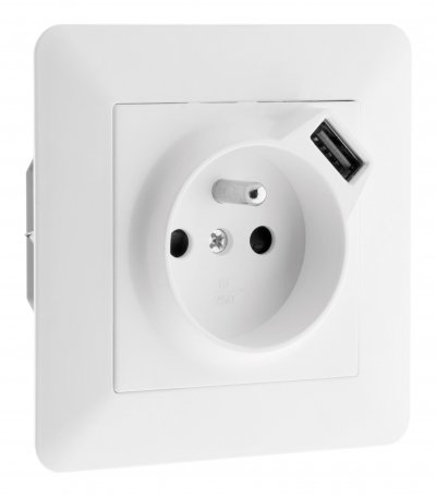 ZENITECH Prise 2P+T 16A &eacute;quip&eacute;e d'un port USB (2,4A) Blanc - Artezo