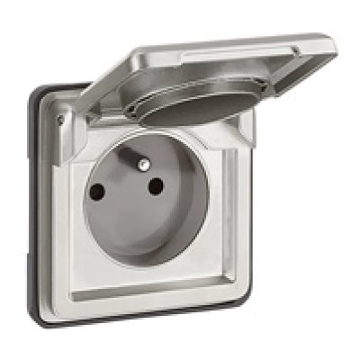 LEGRAND Prise de courant 2P+T &agrave; puits fran&ccedil;ais - 16A - Avec volet - Chrome
