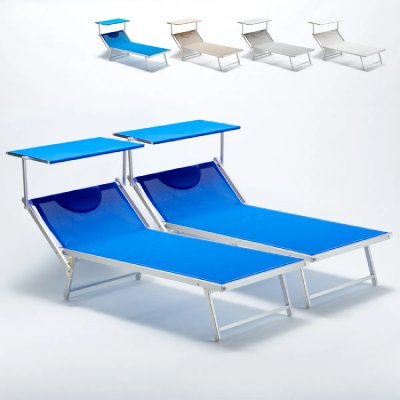 BEACH AND GARDEN DESIGN Produce Shop 2 Chaises de plage professionnelles en aluminium Xl Grande Italia - Bleu