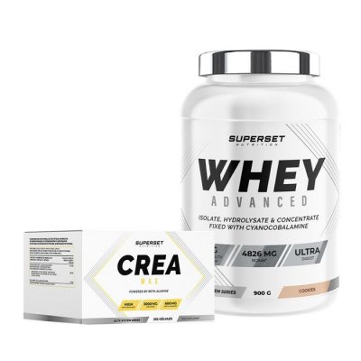 SUPERSET NUTRITION Programme Prise De Muscle Sec Avanc&eacute; - 100% Whey Proteine Advanced 900g Cookies - Cr&eacute;a Max
