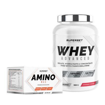 SUPERSET NUTRITION Programme Prise De Muscle Sec D&eacute;butant - 100% Whey Proteine Advanced 900g Fraise Yogourt - Amino Max