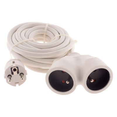 ZENITECH Prolongateur Bi t&ecirc;te 3G1,5 mm blanc 3m - 1 prise m&acirc;le + 2 prises Femelle -