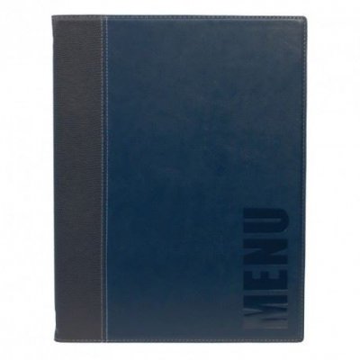 SECURIT Prot&egrave;ge-Menus Contemporain  Bleu - Format A4 - Cuir