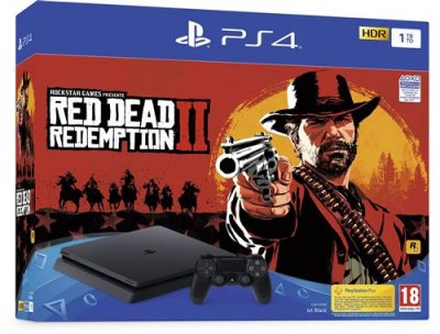 PS4 SLIM 1 To E Black + Red Dead Redemption 2