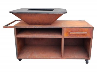 PURLINE  - Grand barbecue avec armoire et plaque de cuisson en acier