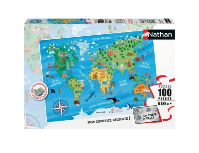 NATHAN Puzzle 100 pi&egrave;ces  Carte du monde des monuments