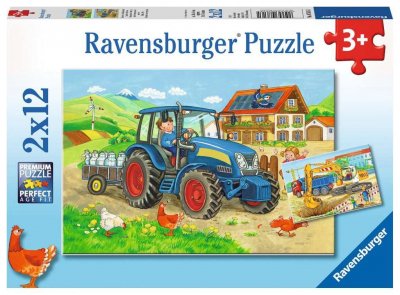 RAVENSBURGER Puzzle 2x12 p - chantier et ferme