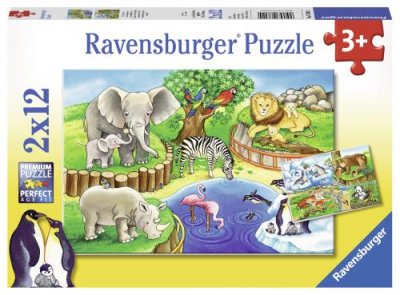 RAVENSBURGER Puzzle 2x12 pi&egrave;ces - Les animaux du Zoo