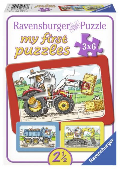 RAVENSBURGER Puzzle 3 x 6 pi&egrave;ces Mes premiers puzzles Excavateur, Tracteur et Camion