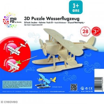MARABU Puzzle 3D en bois &agrave; monter - Hydravion - 28 pcs