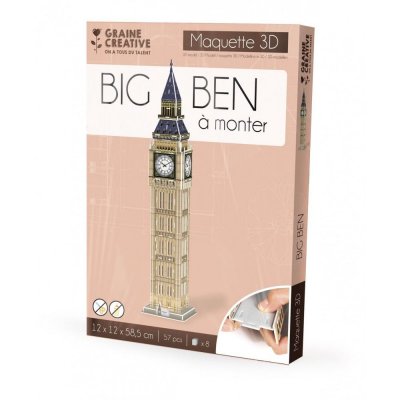 GRAINE CREATIVE Puzzle 3D maquette - Big Ben - 12 x 12 x 58,5 cm - 57 pcs - Graine Cr&eacute;ative - couleur variant