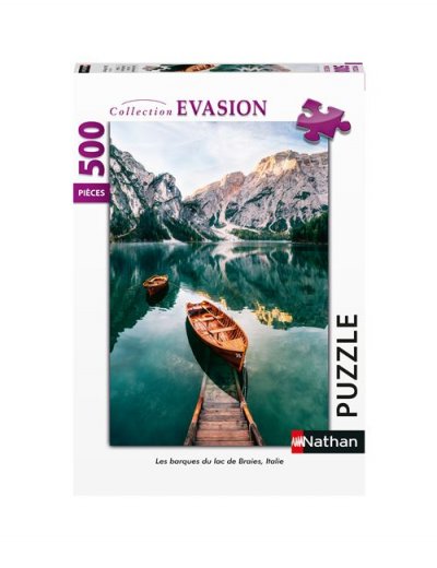 NATHAN Puzzle 500 pi&egrave;ces  Les barques du lac de Braies 