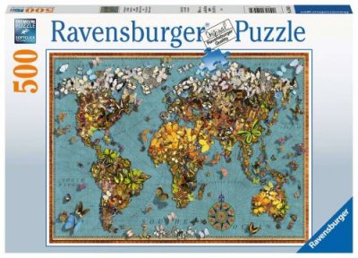 Puzzle 500 pi&egrave;ces Ravensburger Mappemonde de papillons 