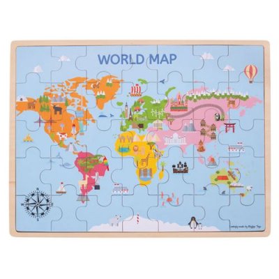 BIGJIGS Puzzle carte du monde en bois, 35dlg.