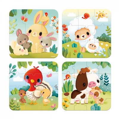 Puzzle carton - Puzzles Evolutifs Animaux Ferme - 4 Niveaux Difficult&eacute;