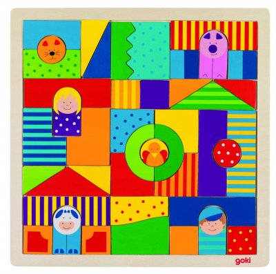 GOKI Puzzle de 43 pi&egrave;ces mosa&iuml;ques en bois, LA FERME
