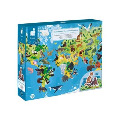 JANOD Puzzle &eacute;ducatif g&eacute;ant Les Animaux Menac&eacute;s 200 pcs 