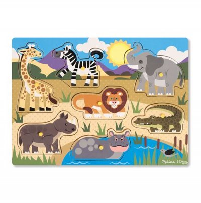 MELISSA & DOUG Puzzle en bois &agrave; boutons 7 pi&egrave;ces Safari Melissa & Doug