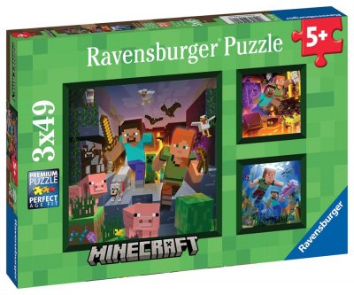 RAVENSBURGER Puzzle enfant 3x49 pi&egrave;ces  Biomes de Minecraft 