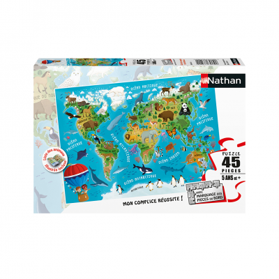 NATHAN Puzzle N  Puzzle 45 P - Carte Du Monde Des Animaux