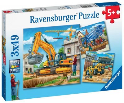 RAVENSBURGER Puzzles 3 x 49 pi&egrave;ces  Grands v&eacute;hicules de construction