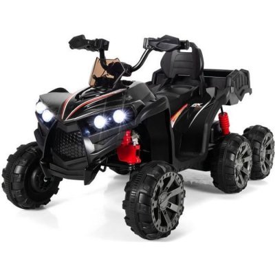 COSTWAY Quad &Eacute;lectrique pour Enfants  - 6 Roues, 4 Moteurs, LED, Musique, USB - Noir