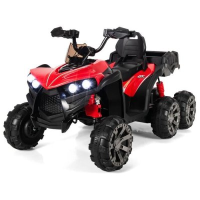 COSTWAY Quad &Eacute;lectrique Pour Enfants  - 6 Roues, 4 Moteurs, Led, Musique, Usb - Rouge.