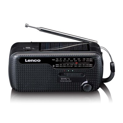 LENCO Radio &agrave; Manivelle et Solaire avec Lampe de Poche Mod&egrave;le MCR-113 Noir - Neuf