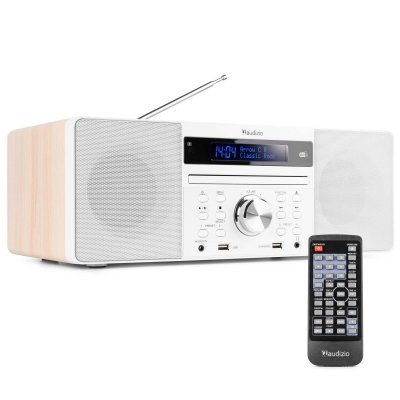 AUDIZIO Radio Prato Dab+ Lecteur CD Bluetooth Ecran LCD Fonction Horloge Et Veille T&eacute;l&eacute;commande Blanc