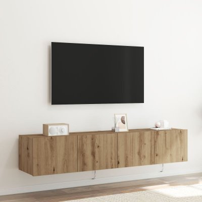 VIDAXL Rangements TV  avec lumi&egrave;res LED 2 pcs Ch&ecirc;ne Artisan 80x35x31 cm