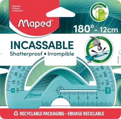MAPED Rapporteur 180 degr&eacute;s  - plastique incassable - longueur 12 cm