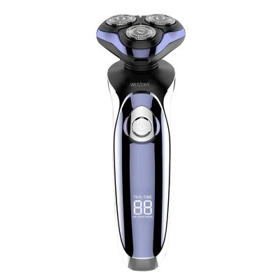 AVIZAR Rasoir Electrique Rechargeable avec Double Anneau Rotatif Usage &agrave; Sec ou Humide Noir / Bleu
