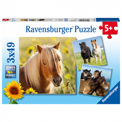 RAVENSBURGER  - Puzzle Enfant - Puzzles 3x49 p - Adorables poneys - D&egrave;s 5 ans - 08011