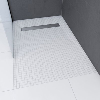 AURLANE Receveur &agrave; carreler plat &agrave; &eacute;coulement lin&eacute;aire - Gris - L120xl80cm