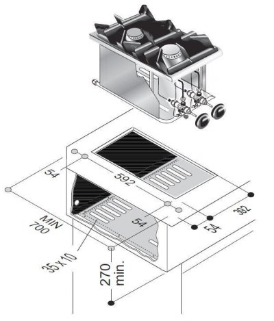  R&eacute;chaud &agrave; Gaz Drop-In - 2 Feux 3,5 kW et 5,5 kW - - nvt. - 400x600x270mm