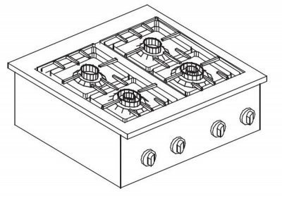  R&eacute;chaud &agrave; Gaz Drop-In - 4 Feux 3,5 kW - - nvt. - Acier inoxydable 600x600x270mm