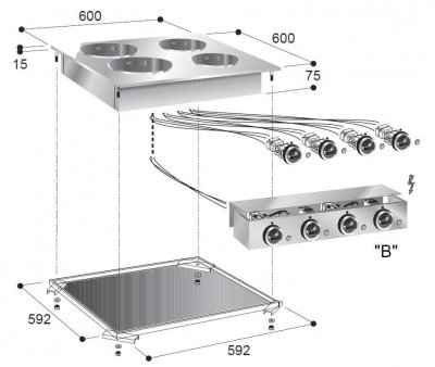  R&eacute;chaud Electrique Drop-In - 4 Plaques - - nvt. - 600x600x260mm