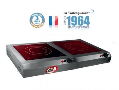  R&eacute;chaud vitroc&eacute;ramique avec d&eacute;tecteur de pr&eacute;sence - 2 feux - 2x 300 x 300 mm - Sofraca -
