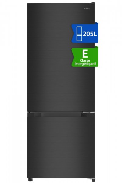 CHIQ R&eacute;frig&eacute;rateur cong&eacute;lateur en bas FBM205L42, 205 litres,acier noir, low frost, 39dB