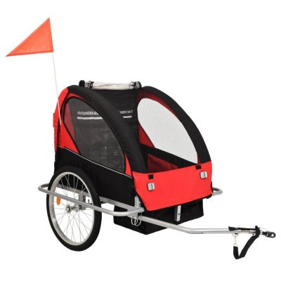 VIDAXL Remorque &agrave; v&eacute;lo et poussette pour enfants 2-en-1 rouge et noir