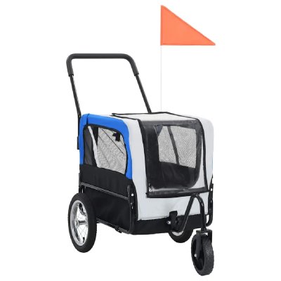 VIDAXL Remorque De V&eacute;lo Pour Chiens Et Poussette 2-En-1 Gris Et Bleu
