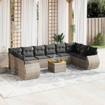 VIDAXL Resine tressee  salon de jardin modulable 10 personnes 11 pieces 62 x 62 x 69 gris