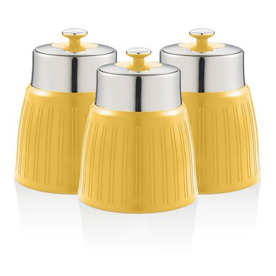 SWAN Retro Set 3 Bo&icirc;tes de Rangement Cuisine 1,2L Herm&eacute;tiques, Vintage,, SWKA1024YELN, Jaune