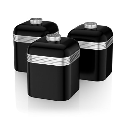 SWAN Retro Set 3 Bo&icirc;tes de Rangement en M&eacute;tal 1 Litre, Epices, Th&eacute;, Caf&eacute;, Vintage,, SWKA1020BN, , Noir