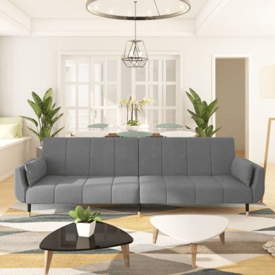 VIDAXL Revera Canap&eacute;-lit 2 places avec 2 coussins gris clair en velours