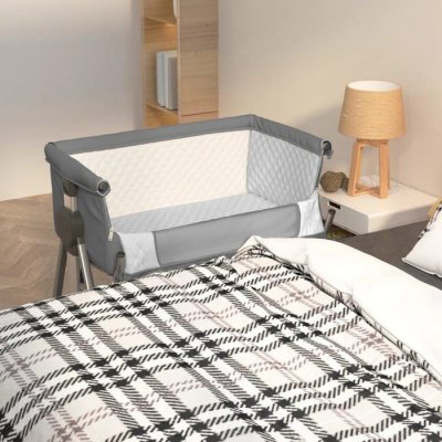 VIDAXL Revera Lit b&eacute;b&eacute; avec matelas gris fonc&eacute; tissu de lin
